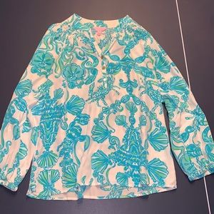 White, green, & blue Lilly Pulitzer Elsa Silk Top